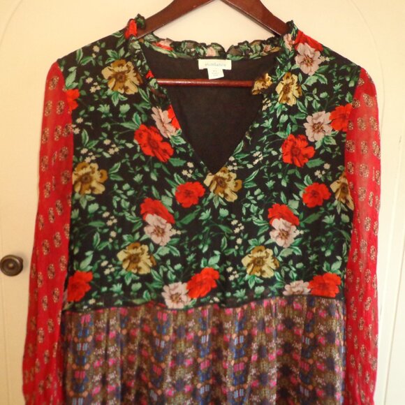 NWOT Sundance Tiered Floral Dress SP Lined Sheer Long Sleeves Multi - Picture 4 of 12